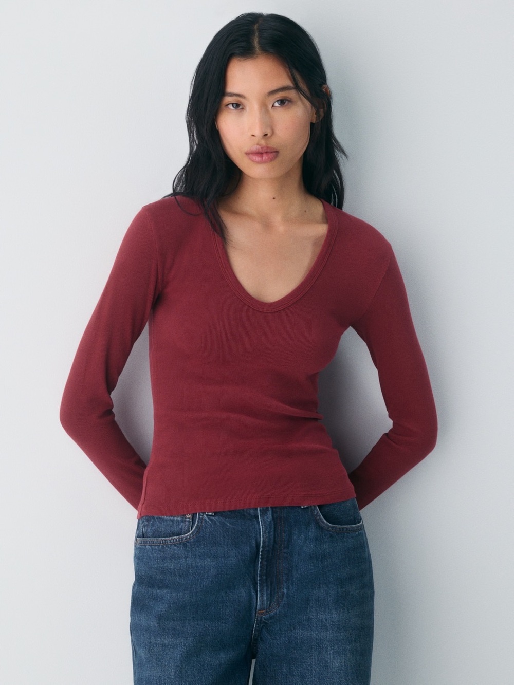 Aritzia HomeStretch Rib V-Neck Longsleeve